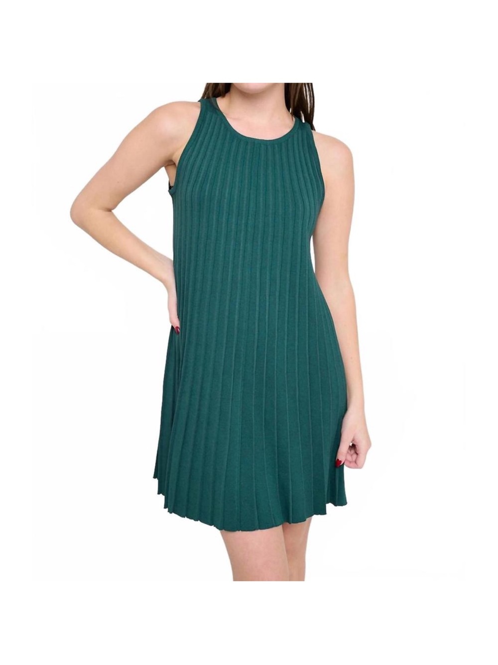 Ribbed Sleeveless Mini Dress in Forest Green